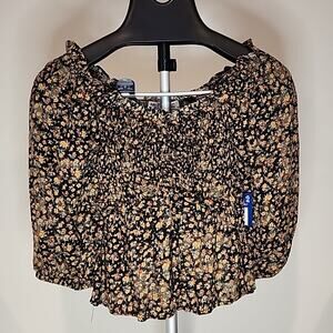 Arizona Jean Women Floral 3/4 Sleeve Round Neck Crop Top Size XS